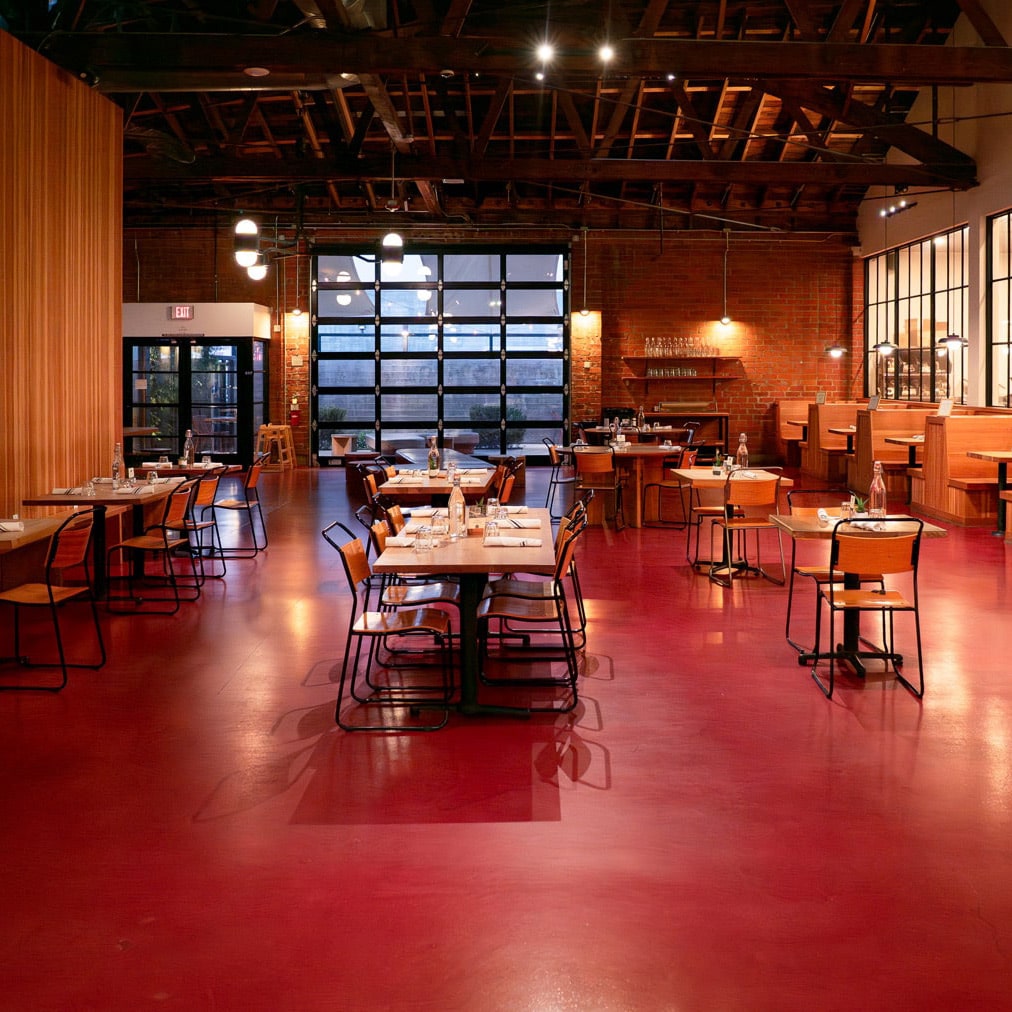 Sightglass Coffee's Hollywood dining room at dawn.