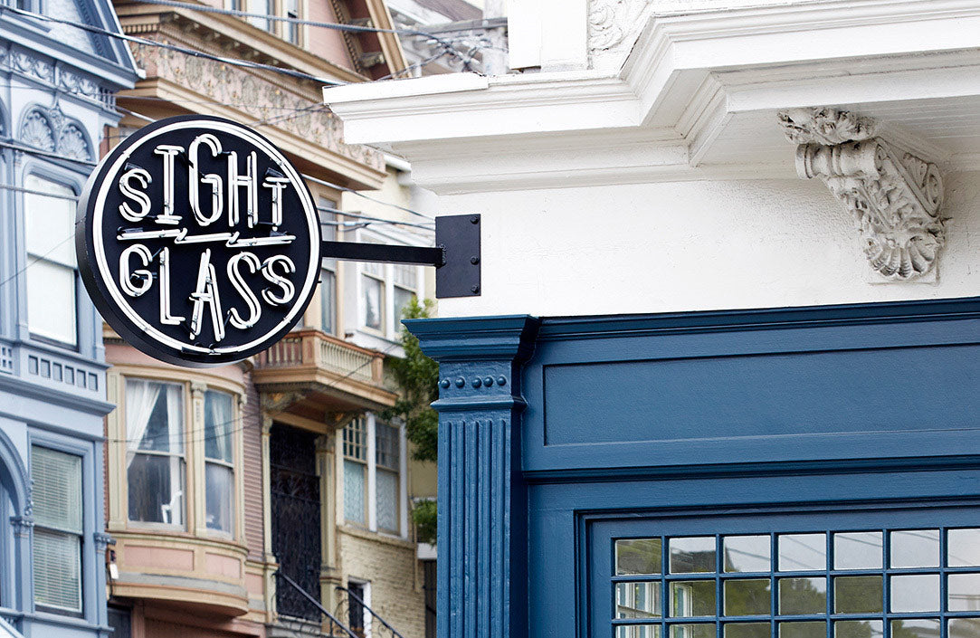 Close up of Sightglass Coffee's Divisadero location Neon sign during the day (off).